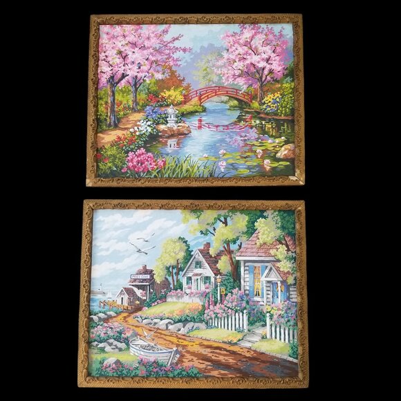 Paint By Numbers Artwork 2 Cheerful Paintings in Antique Gilded Frames - Picture 14 of 15